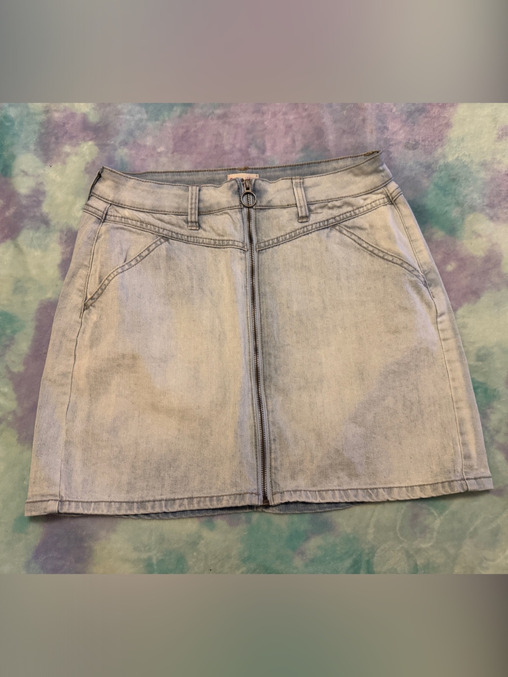 SO Light Blue Front-Zip Denim Mini Skirt